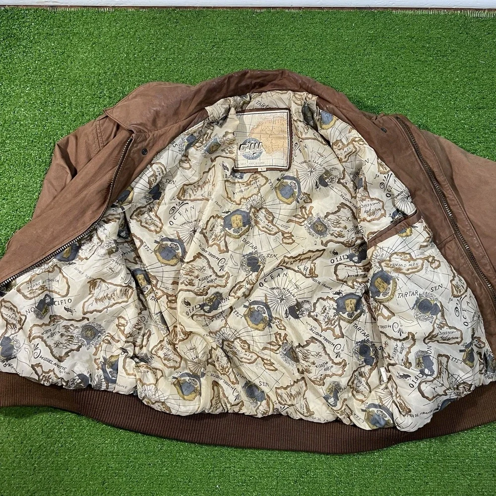 GIII Leather Jacket Mens Large Flight Bomber Vintage Brown Global Identity 90s‎